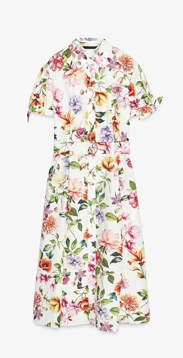 Sukienka midi długa Zara L XL bawełna kwiaty kieszenie pasek