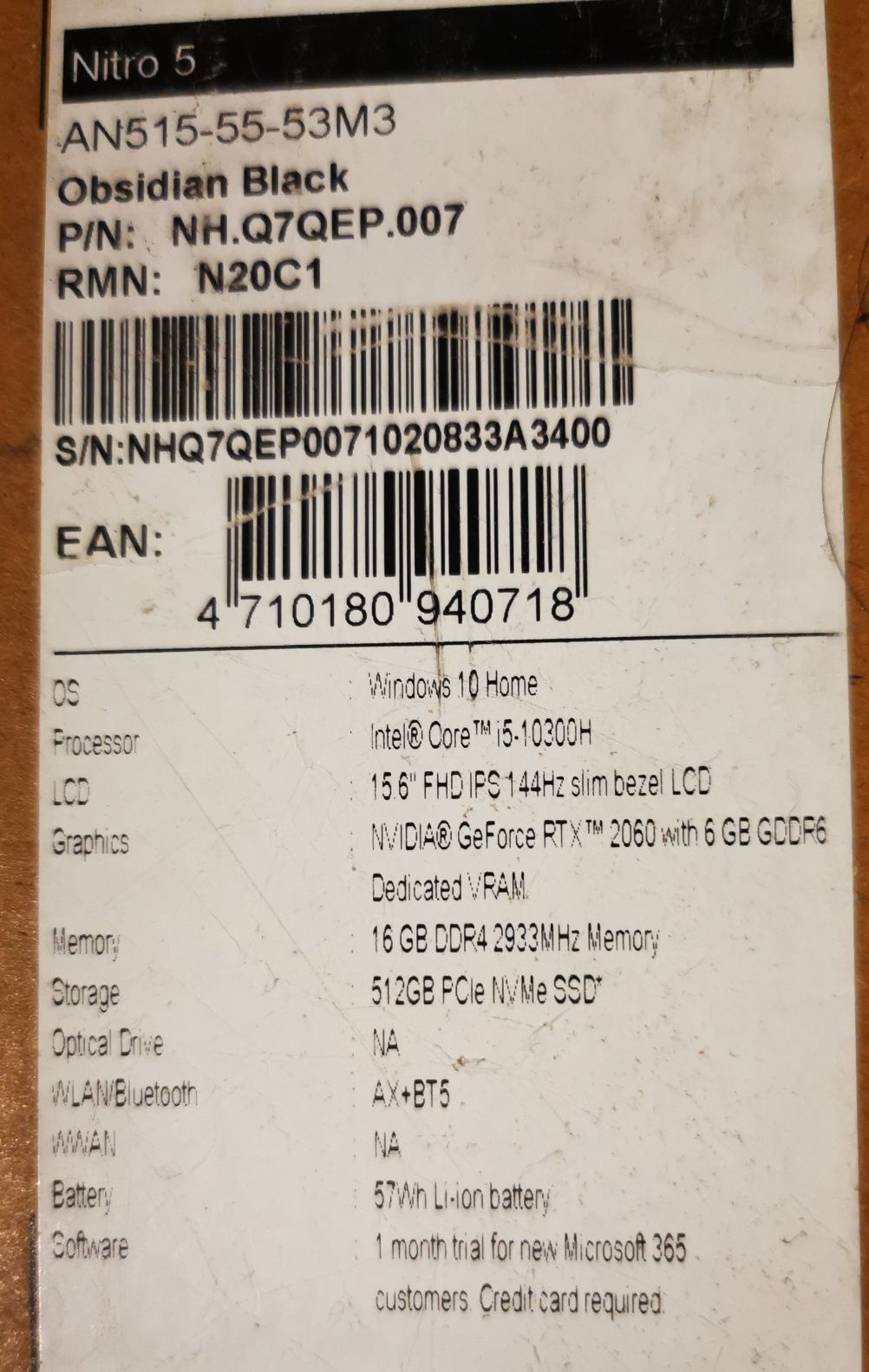 Acer nitro 5 2060 RTX zamiana