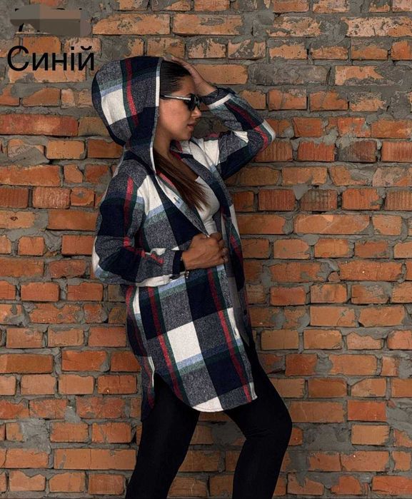 Сорочка в клітинку с капюшоном Теплая рубашка в клетку Брльшие размеры