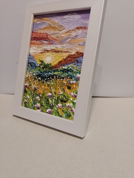 Obraz olejny w miniaturze w ramce 12.5 x 17.5 cm