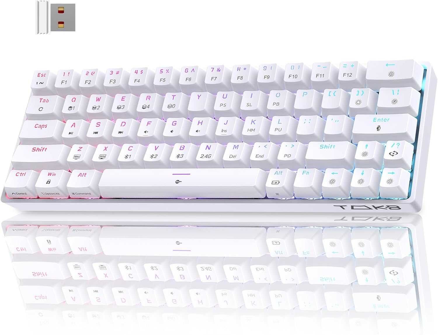 Klawiatura mechaniczna gamingowa TMKB T63 Bluetooth Switch BLUE biała