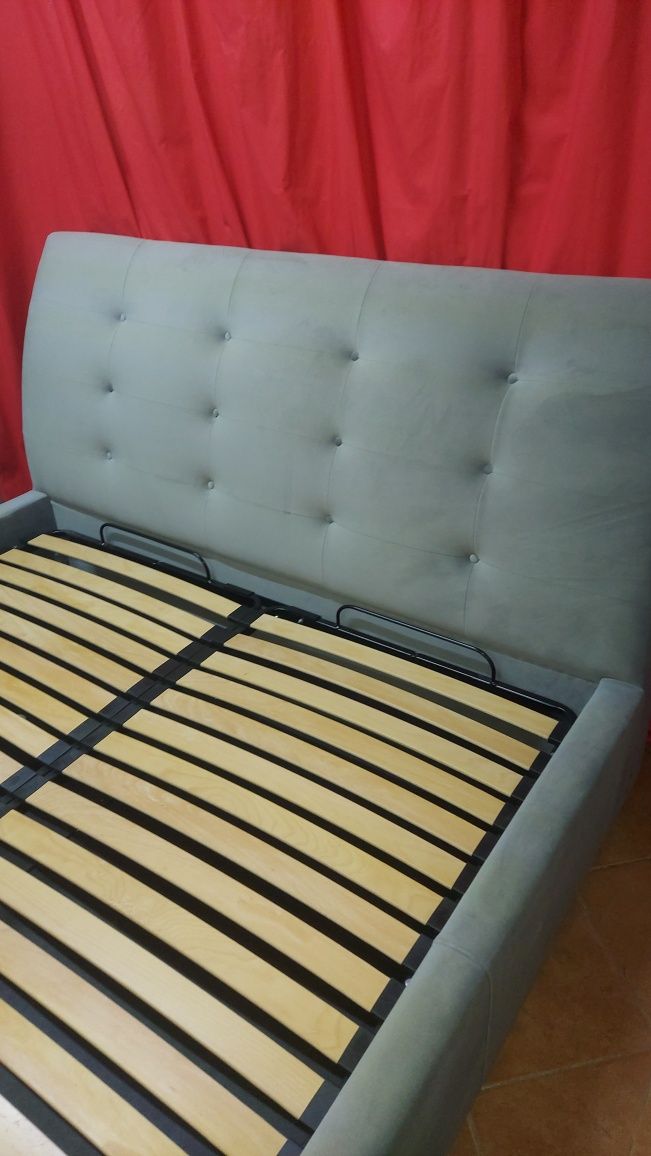 Łóżko sypialniane 160x200 tapicerowane szare z pojemnikiem na pościel