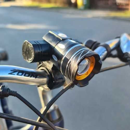 Lampka rowerowa LED CREE XM-L T6 na USB + TYLNE ŚWIATŁO