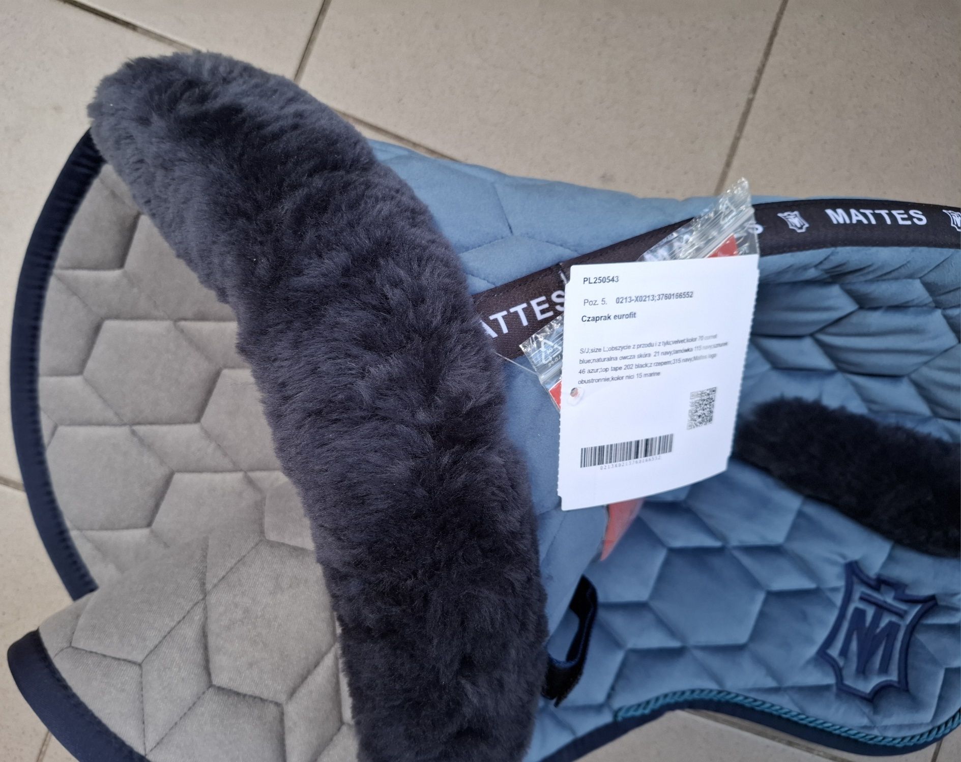 Nowy czaprak welurowy z futerkiem Mattes cornet blue