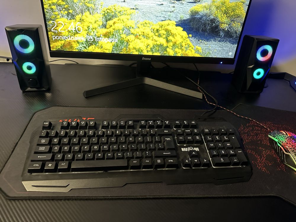 Komputer z monitorem i calym stanowiskiem