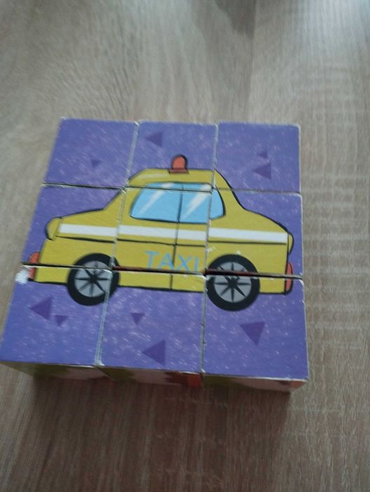 Drewniane puzzle kostki 6w1, pojazdy, wóz strażacki, statek, karetka