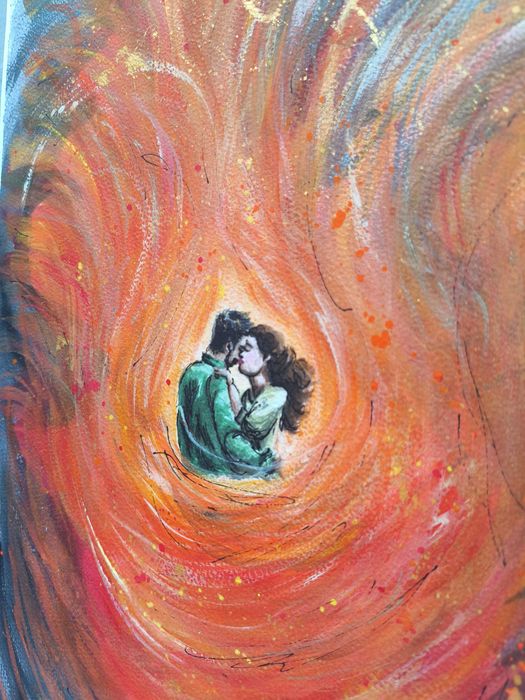 Akwarela Kochankowie Ogień Miłość Pasja Wir Emocji Intymność A3 30x42