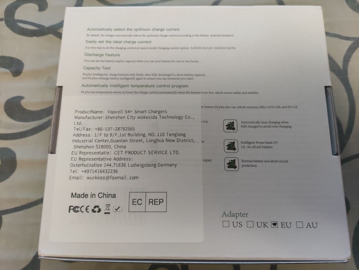 Зарядное устройство Vapcell S4 Plus V 3.0 для всех типов аккумуляторов