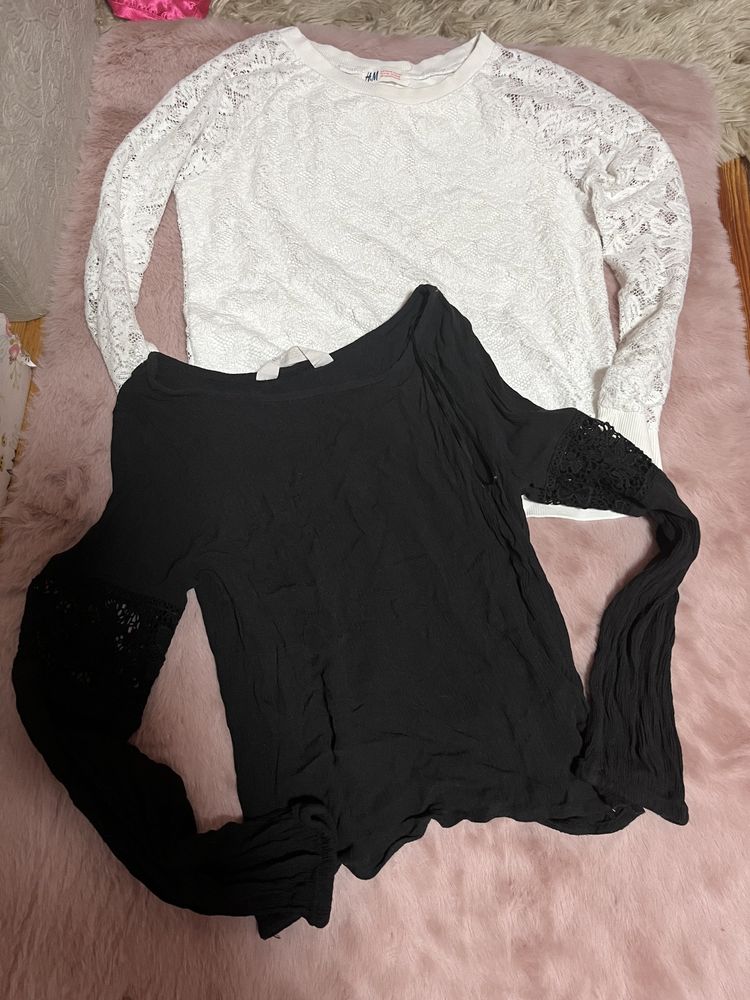 H&M sweter koronkowy bluzka czarna zestaw 140 146 bluza 10 11 lat