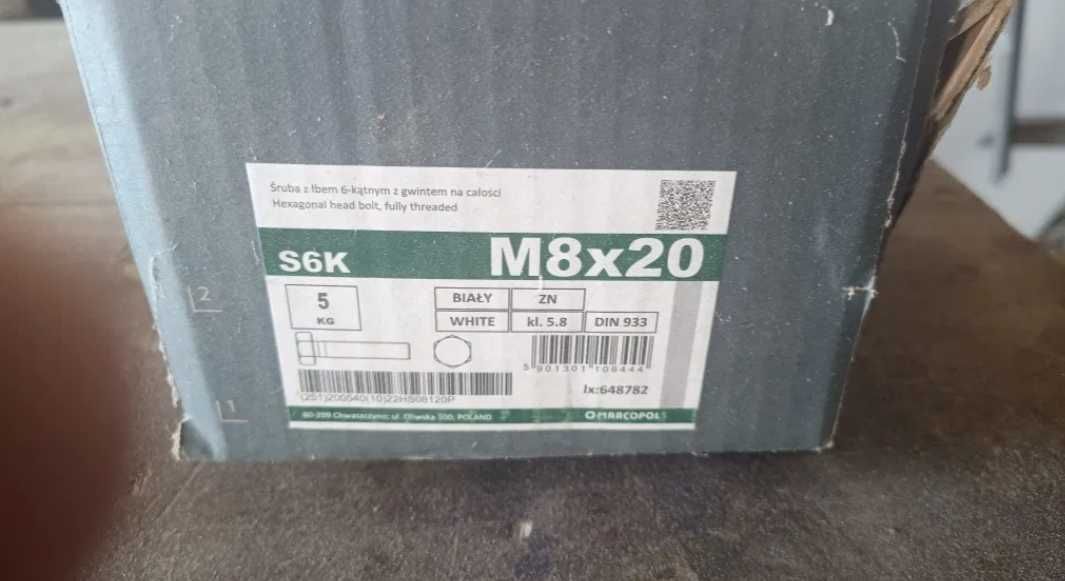 Śruba M8x20 z gwintem pełnym DIN 933 kl. 5.8