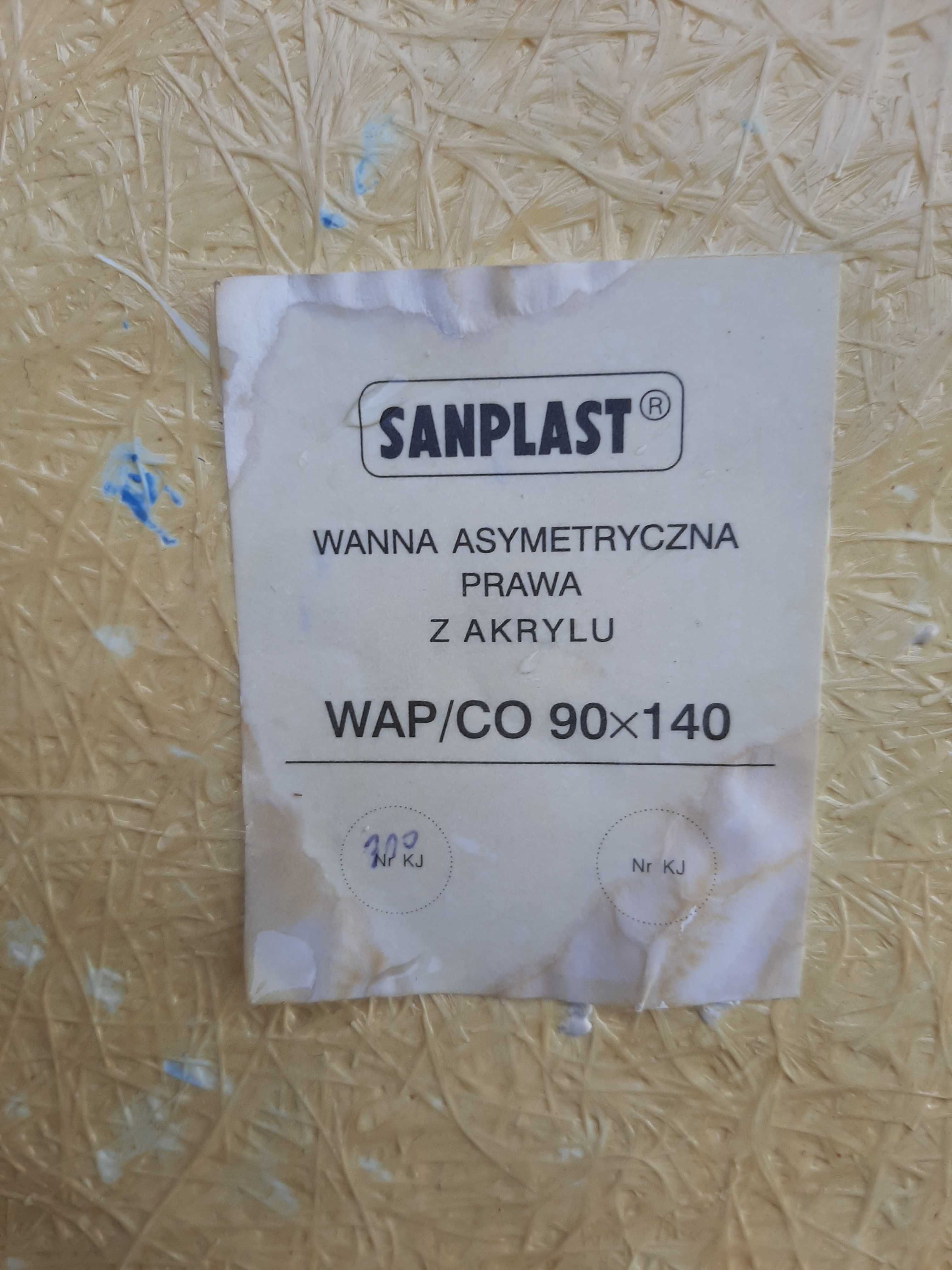 Wanna asymetryczna prawa akrylowa 90x140  Samplast + syfon zadbana