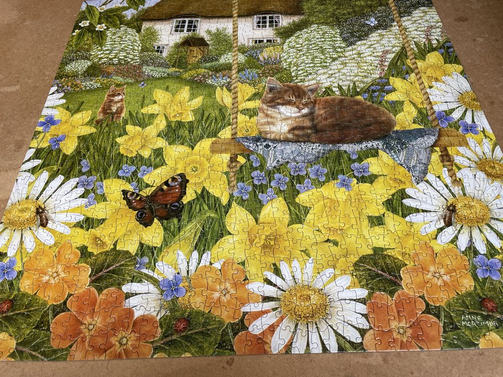 Puzzle 1000 Jigsaw Flower Garden by Anne Mortimer Ogród Kwiaty Koty