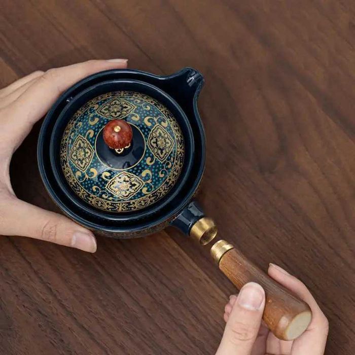 Дорожній набір для чайної церемонії Lesko blue керамічний 6 предметів