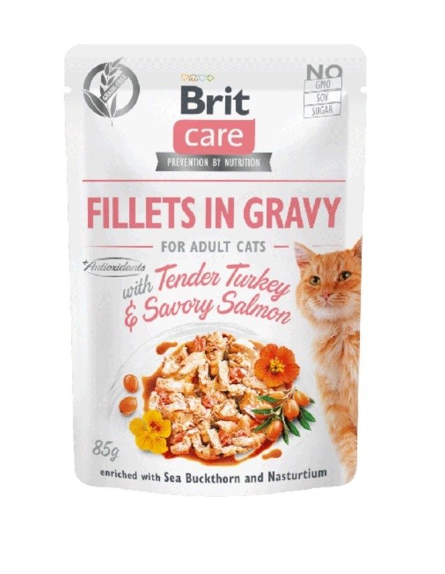 Brit Care Cat Pouches Fillets kurczak,indyk,ryba 10x85g