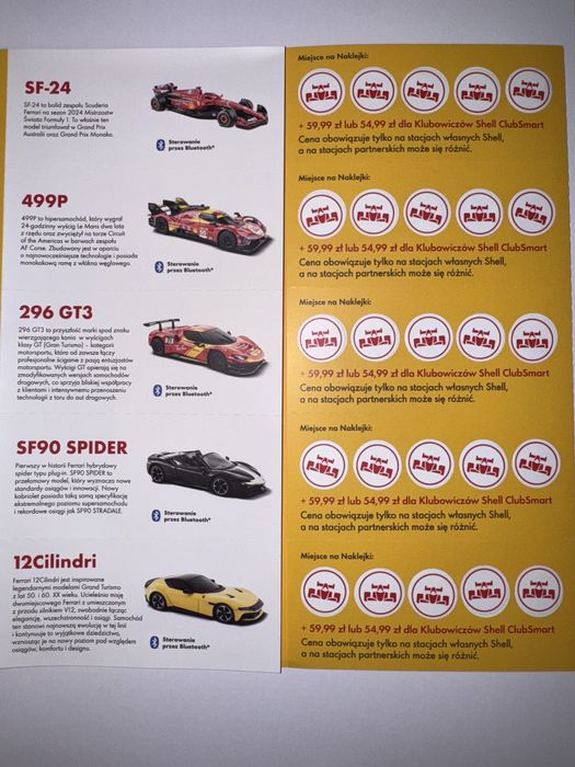 Nakljeki na zdalnie sterowane autka Ferrari Shell