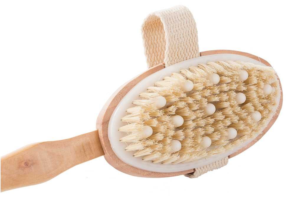 Szczotka DO MASAŻU CIAŁA  na SUCHO i MOKRO Drewniana Naturalne Włosie