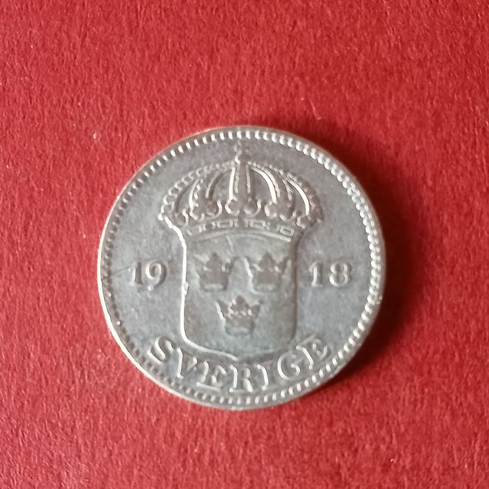 moeda prata Suecia 25 ore 1918