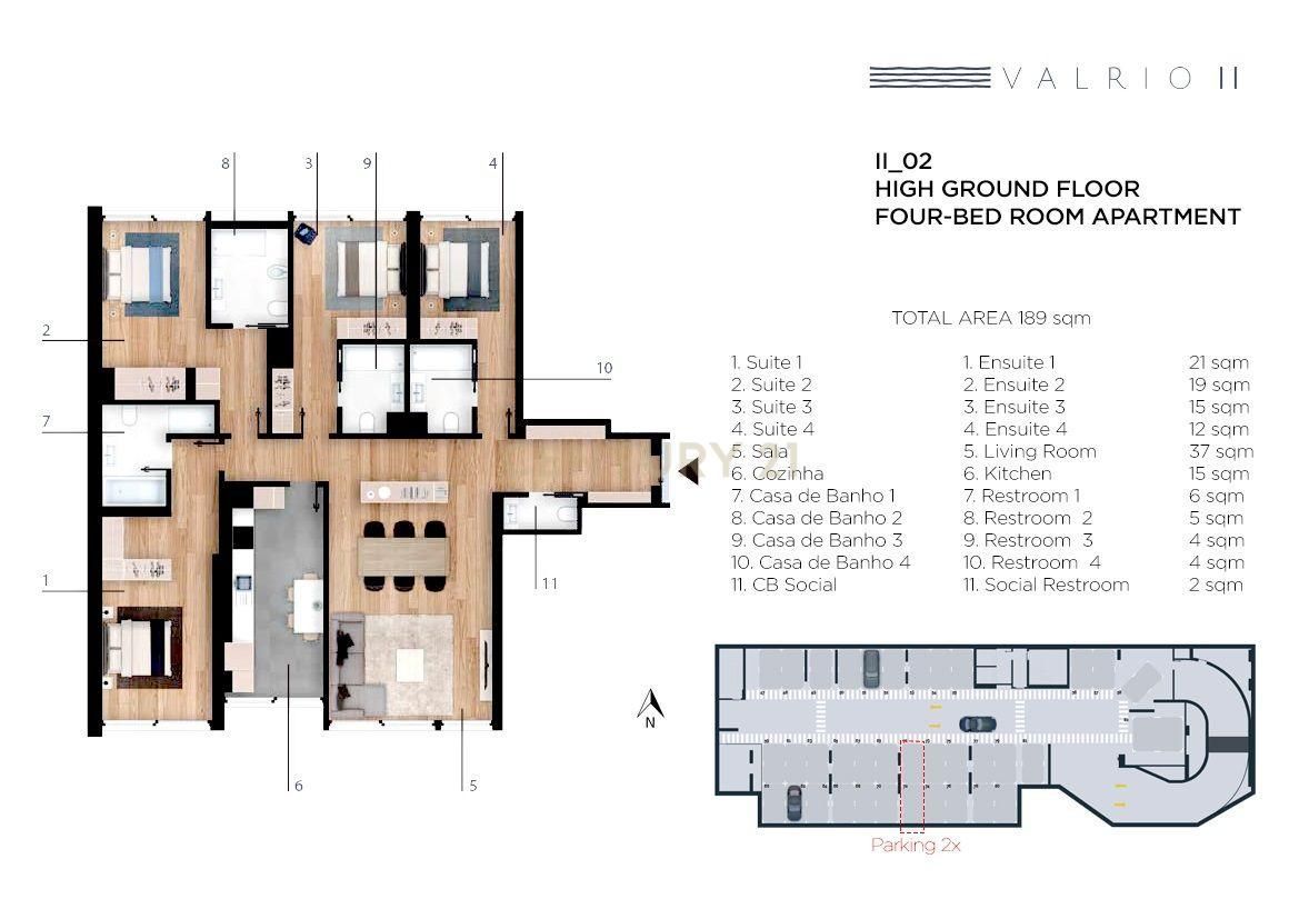Ótimo T4 no Empreendimento VALRIO, com 189m2,  5WCs e dois parqueament