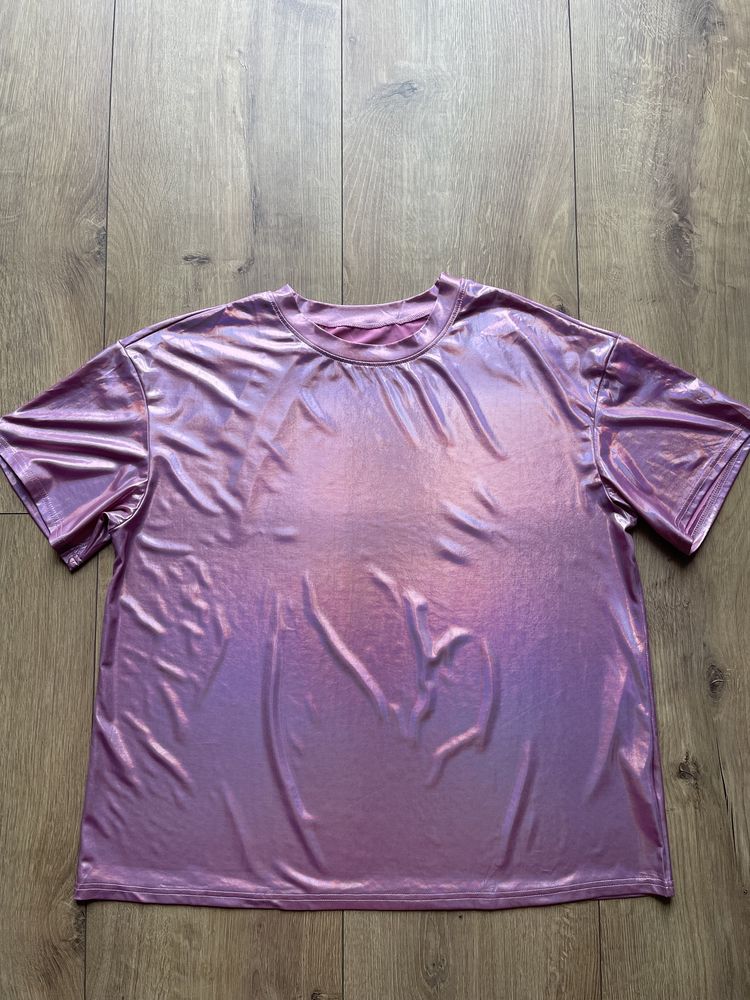 SHEIN 0 różowa holo mieniąca się bluzka koszulka oversize