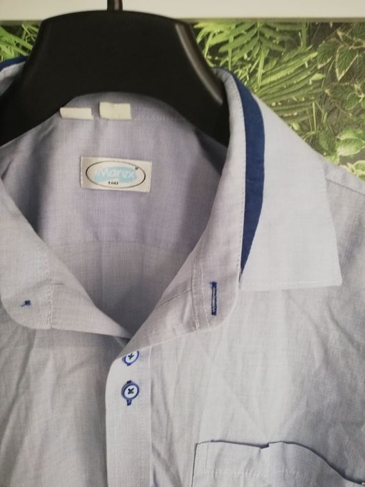 Męska błękitna koszula, koszula w paski.