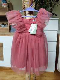 H&M nowa sukienka tiulowa różowa z falbamką