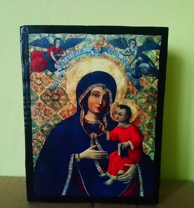 Mała ikona na desce Matka Boża Gietrzwałdzka wym 10x12,5x2 cm