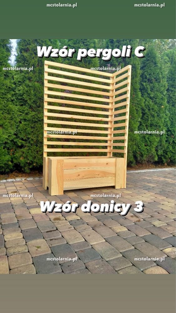 Donica z pergolą płot lamelowy skrzynia żaluzja drewniana
