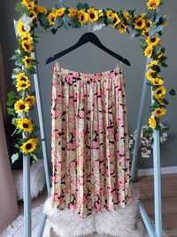 Spódnica damska w kwiaty plisowana Midi L/XL  na gumce C&A