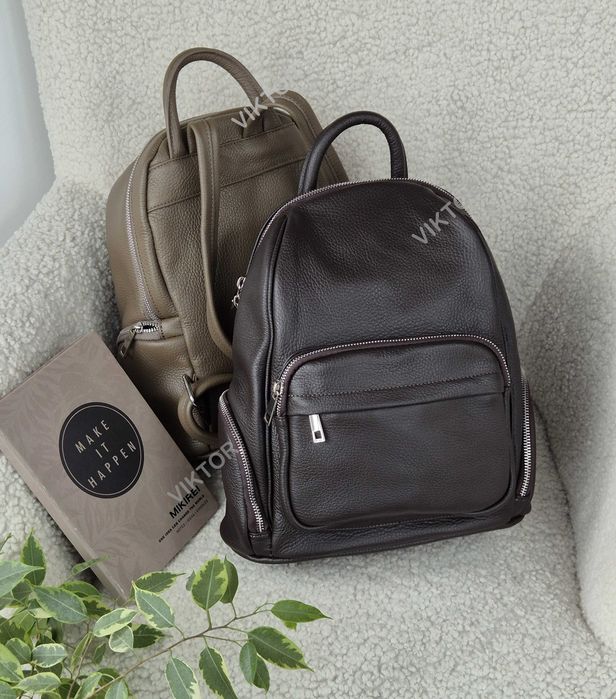Кожаный рюкзак на молниях, итальянский. Шкіряний рюкзак