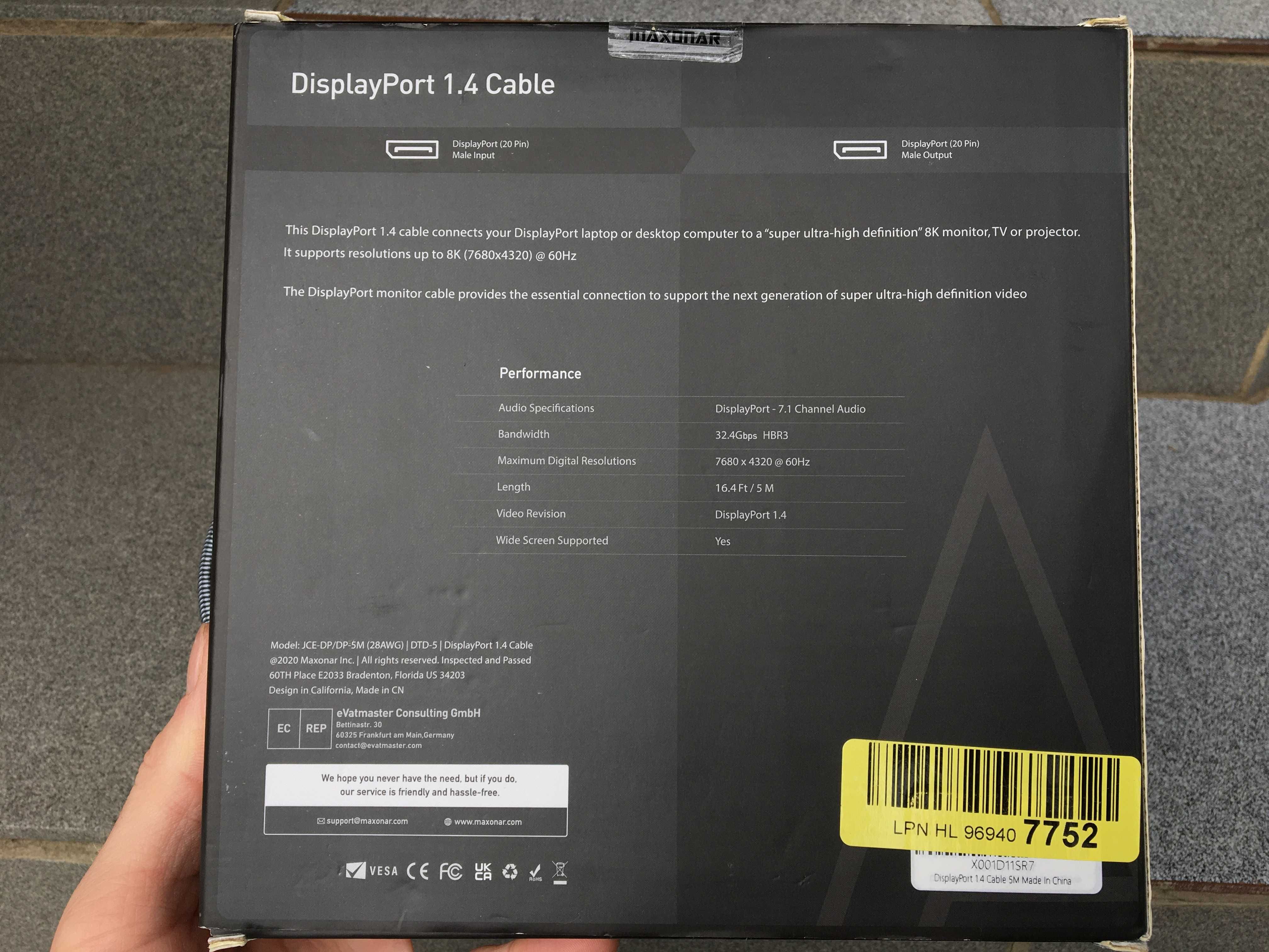 Кабель DP1.4 8K60 Hz 8K 4K DisplayPort Maxonar RTX
