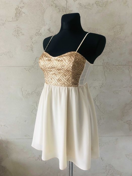 H&M HM Kremowa sukienka cekiny 36 S