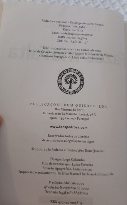 Livro(Fazes-me Falta)Inês Pedrosa