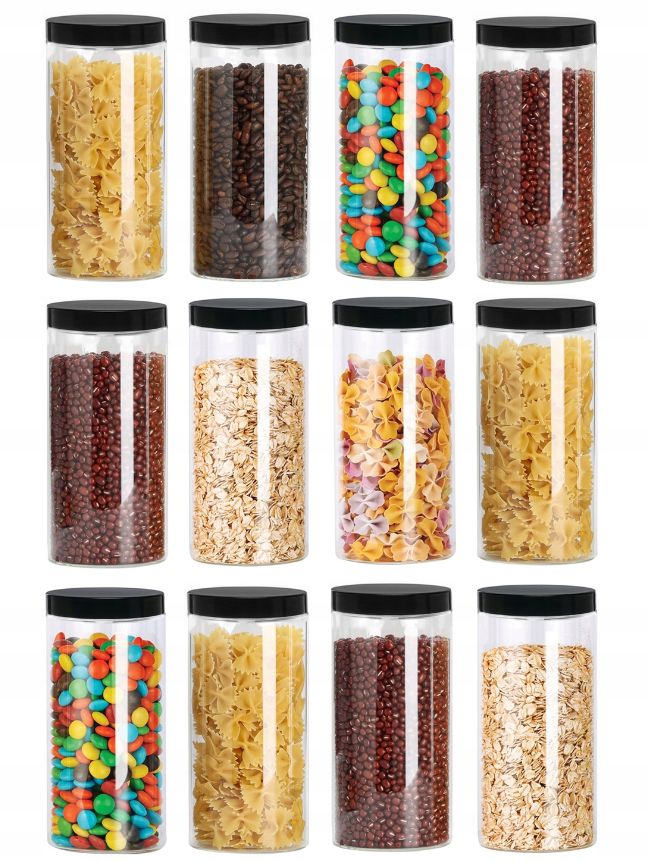12x Słoik Plastikowy Pojemniki 1,5l Makaron Żywność Pojemnik 1500ml