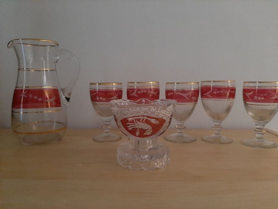 Conjunto jarra e copos antigo anos 60 Taça Castiçal