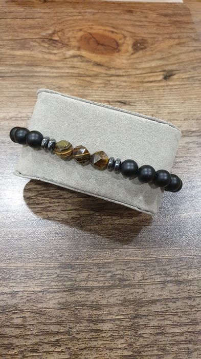 Pulseira para homem em olho de tigre e obsidiana