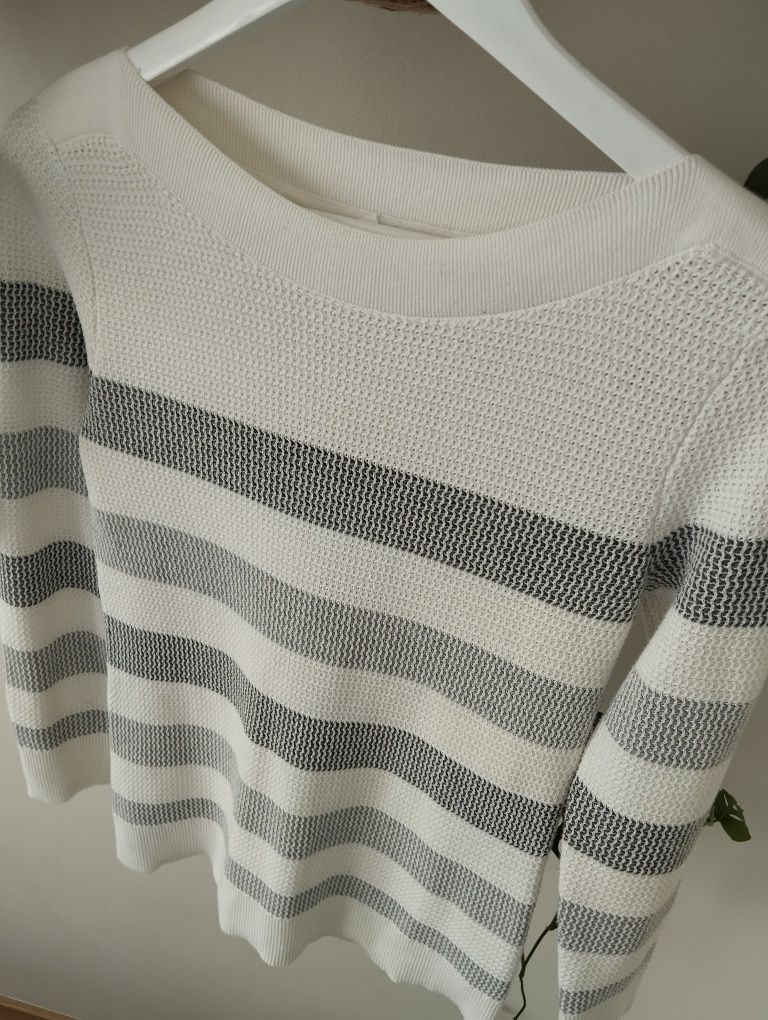 Jesienny sweter w paski, biało szary r.34 XS Market&Spruce