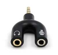 Аудіоперехідник AUX з 3.5 мм на мікрофон 3.5 мм + аудіо 3.5 мм Чорний
