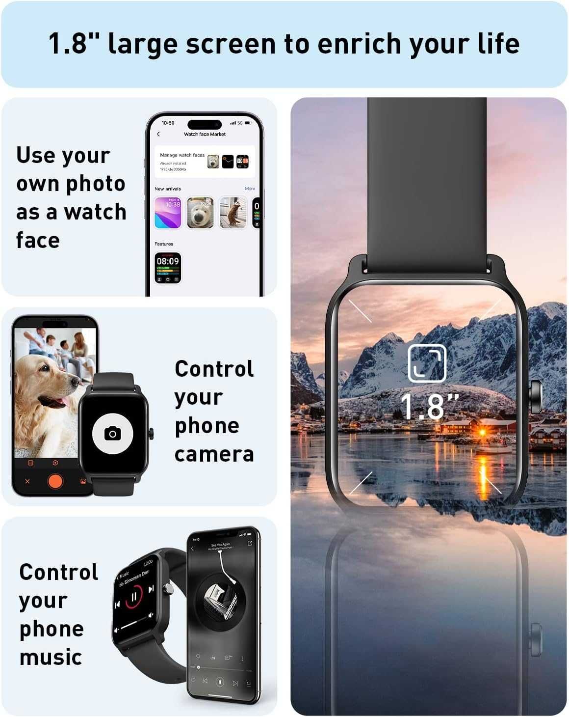 Smartwatch dla mężczyzn czarny, szary z ekranem HD 1,80 IDW13 spp5
