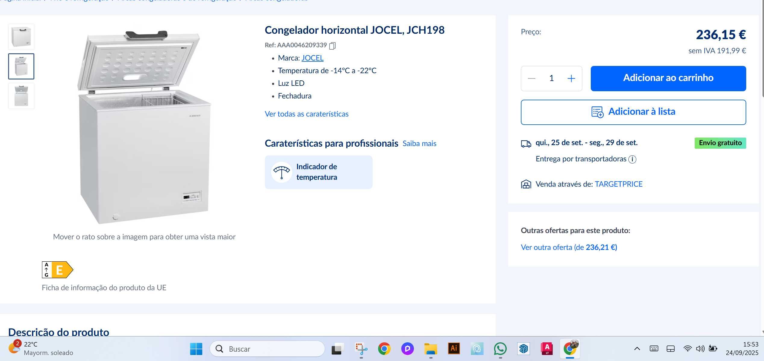 URGENTE! Arca congelador horizontal JOCEL 198Litros
