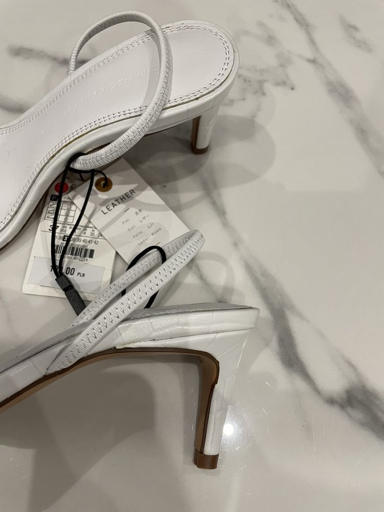 Nowe z metkami  skórzane sandalki mule Zara rozmiar 37 białe