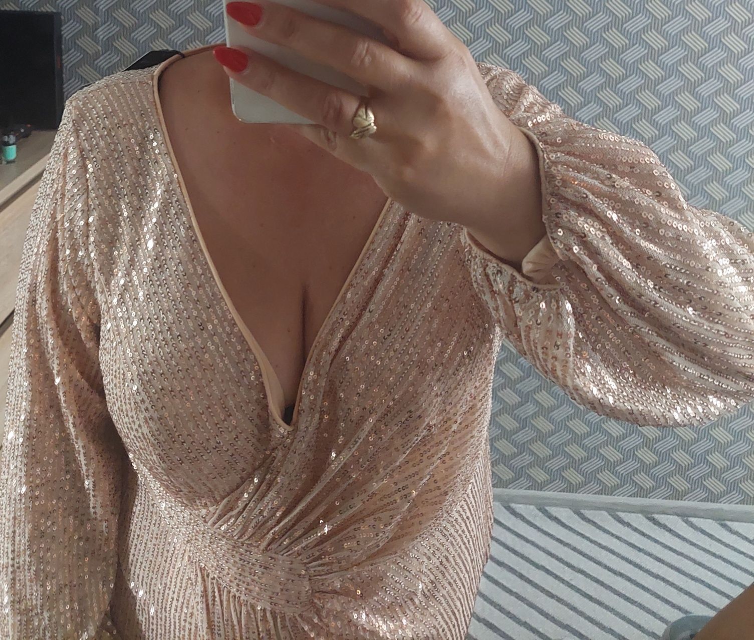 Suknia wesele bal ciąża plus size cekiny 48 50 52