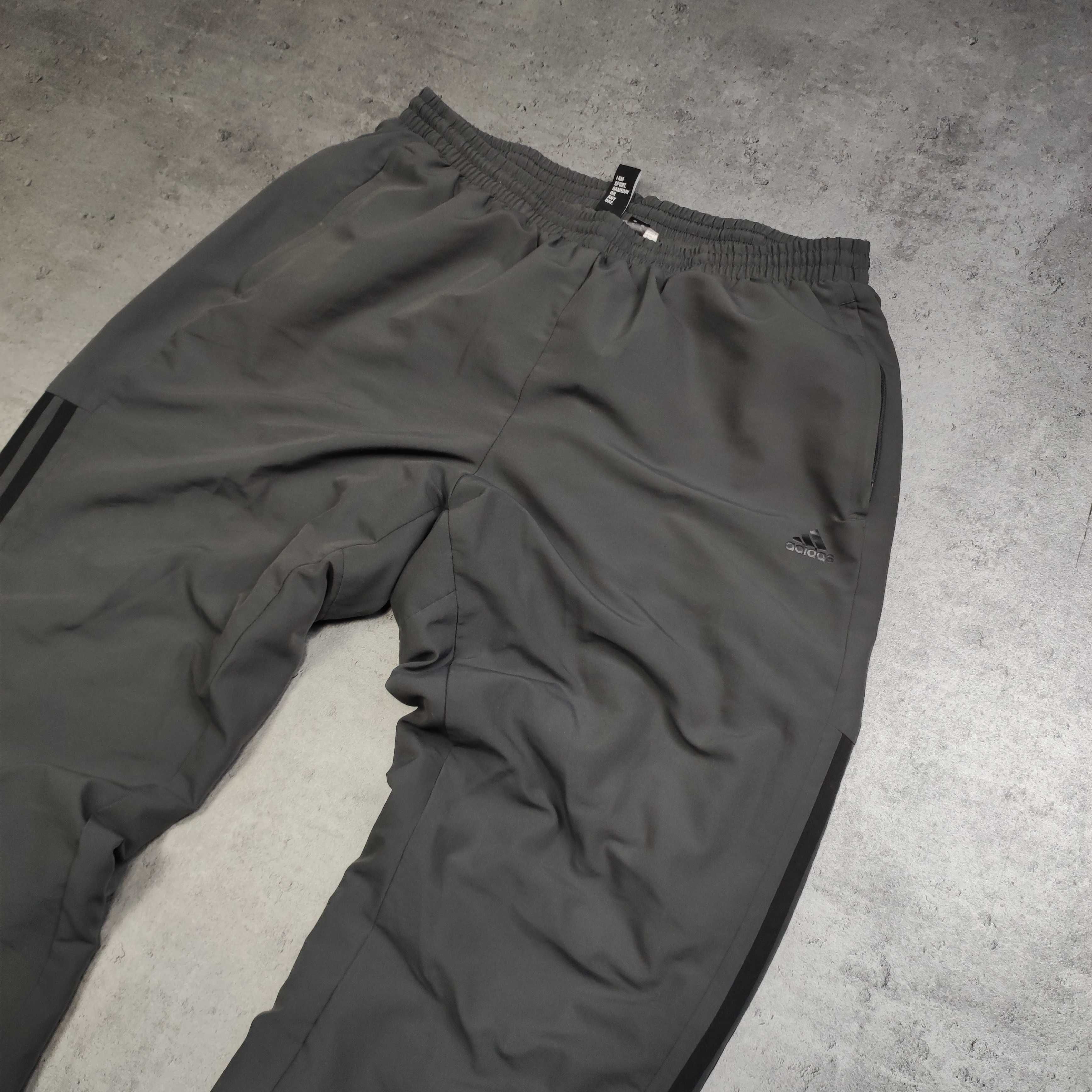 MĘSKIE Dresy Sportowe Szare Joggery Adidas 3 Paski Treningowe Suwak