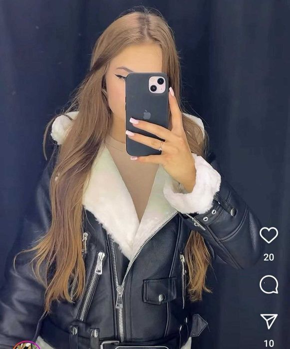 Жіноча коротка дублянка авіатор із капюшоном. S,M,L.