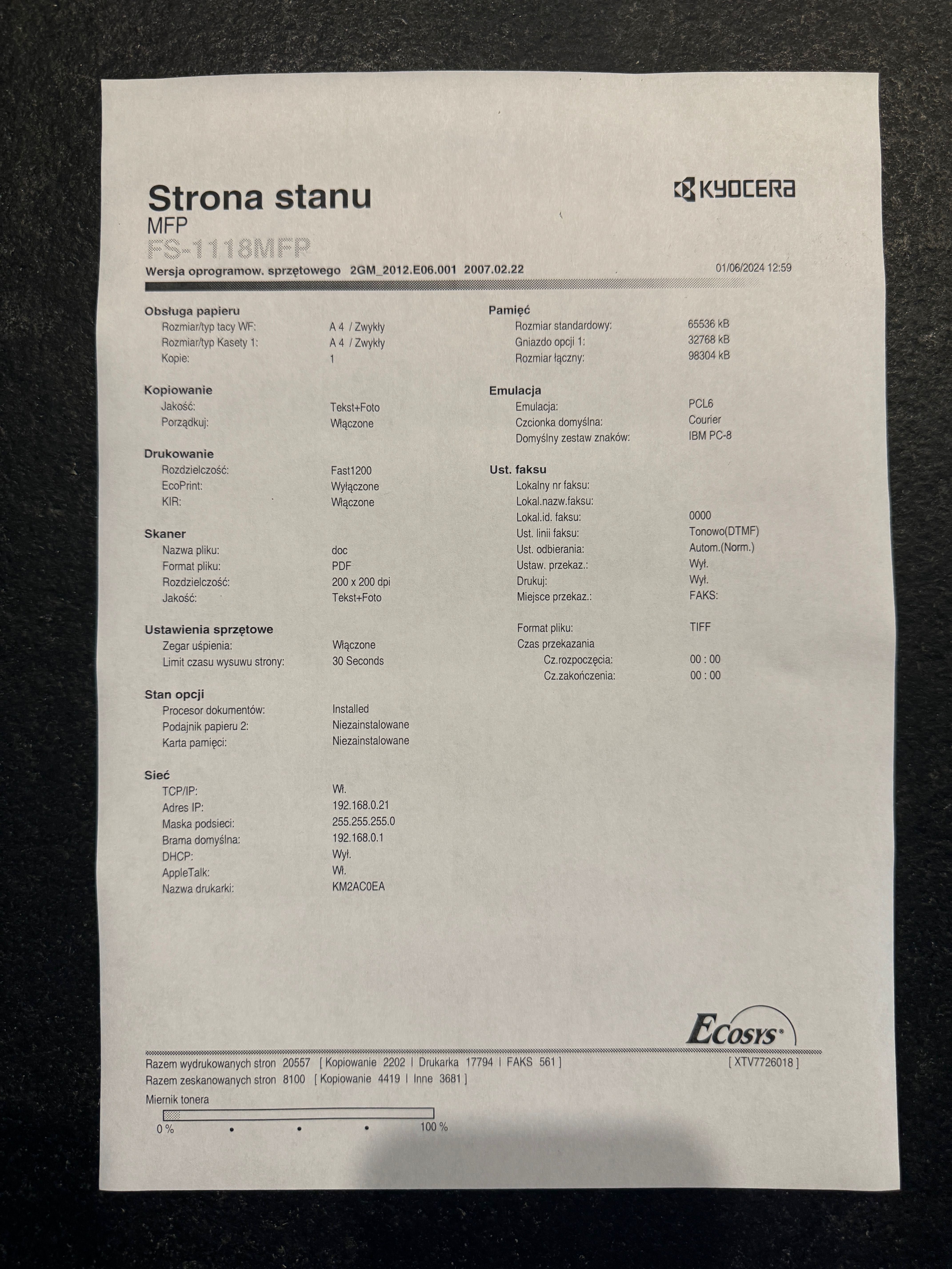 Urządzenie wielofunkcyjne Kyocera FS-1118 MFP