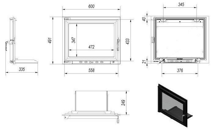 Дверца чугунная для печей и камина с большим стеклом Robax 491*600