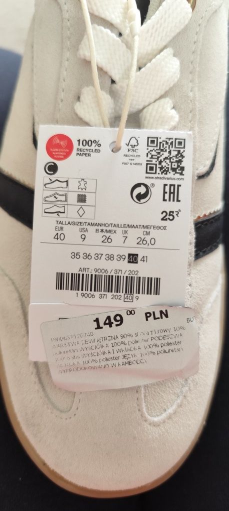Skórzane nowe buty sportowe Stradivarius r.40