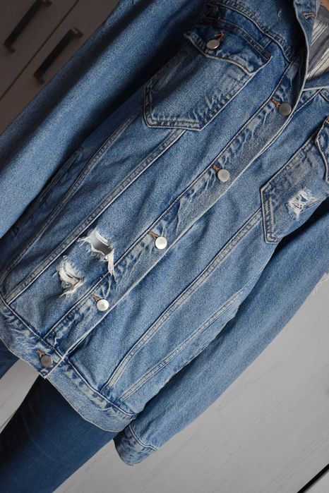 Kurtka jeansowa 40 L dżinsowa katana ramoneska długa dziurawa dłuższa