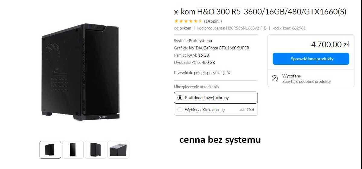 Komputer xkom H&O AMD 5 3600/GTX 1660 OC 6G/32GB/B450/WIN11/500W/480GB