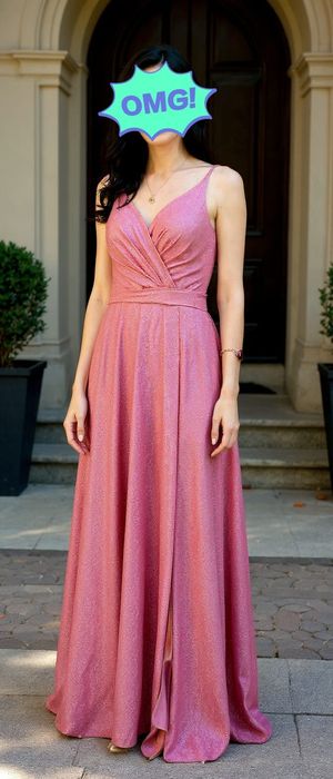 Wieczorowa sukienka 34 S liliowa długa brokatowa na wesele studniówkę