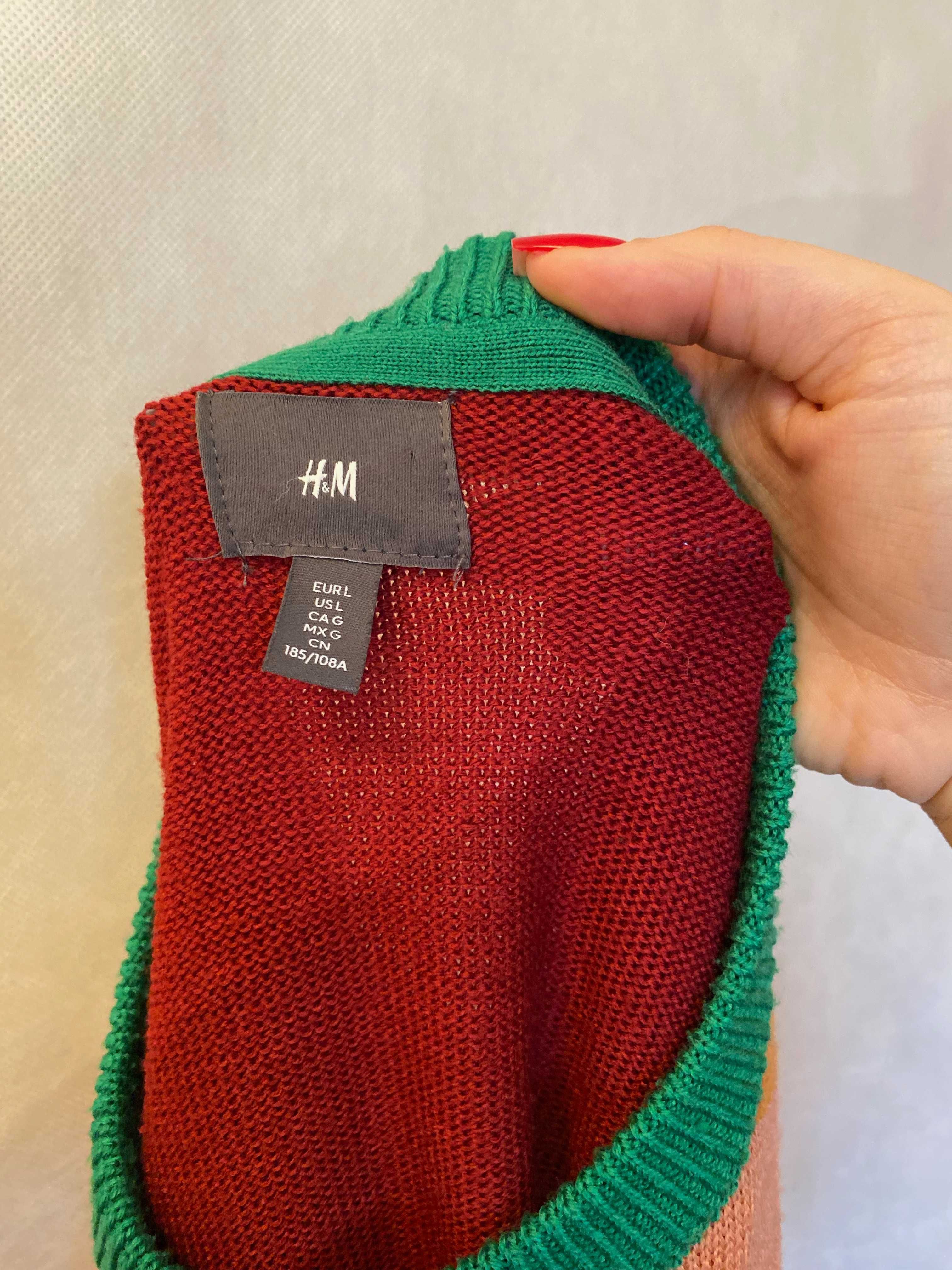 Sweter świąteczny z kominkiem printem casual H&M 40 M L na zimę święta